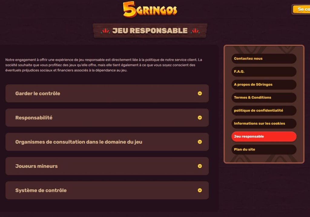 jeu responsable 5gringos casino